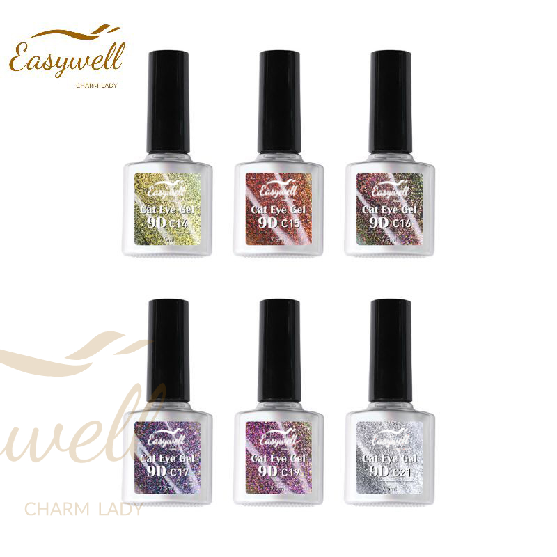 Amazon Hot Sale Magnetic 9D Cat Eye LED Soak Off Gel Polish Glitter Kit OEM ODM Bottle 6 Colors Set Nail Polish UV Gel