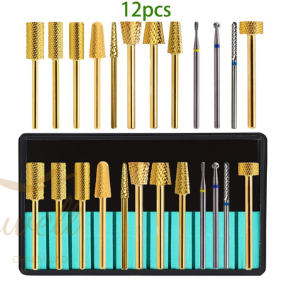 12pcs Cuticle Drill Bit for Nails - Professional Tungsten Carbide Diamond Nail Drill Bits Set for Gel Acrylic Nails, Nail File Bits Fine Grit Nail Art Tools for Manicure Pedicure Home Salon, 3/32"