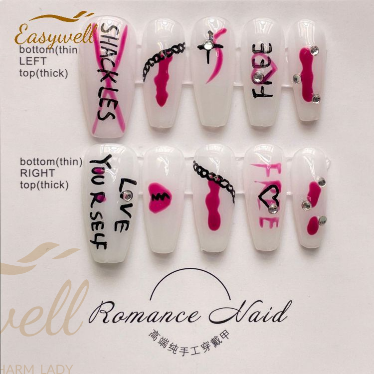 Long Ballerina Pink Blue Yellow Butterfly Nails Art Salon Press On Nails Customized Artificial Fake Nail Tips