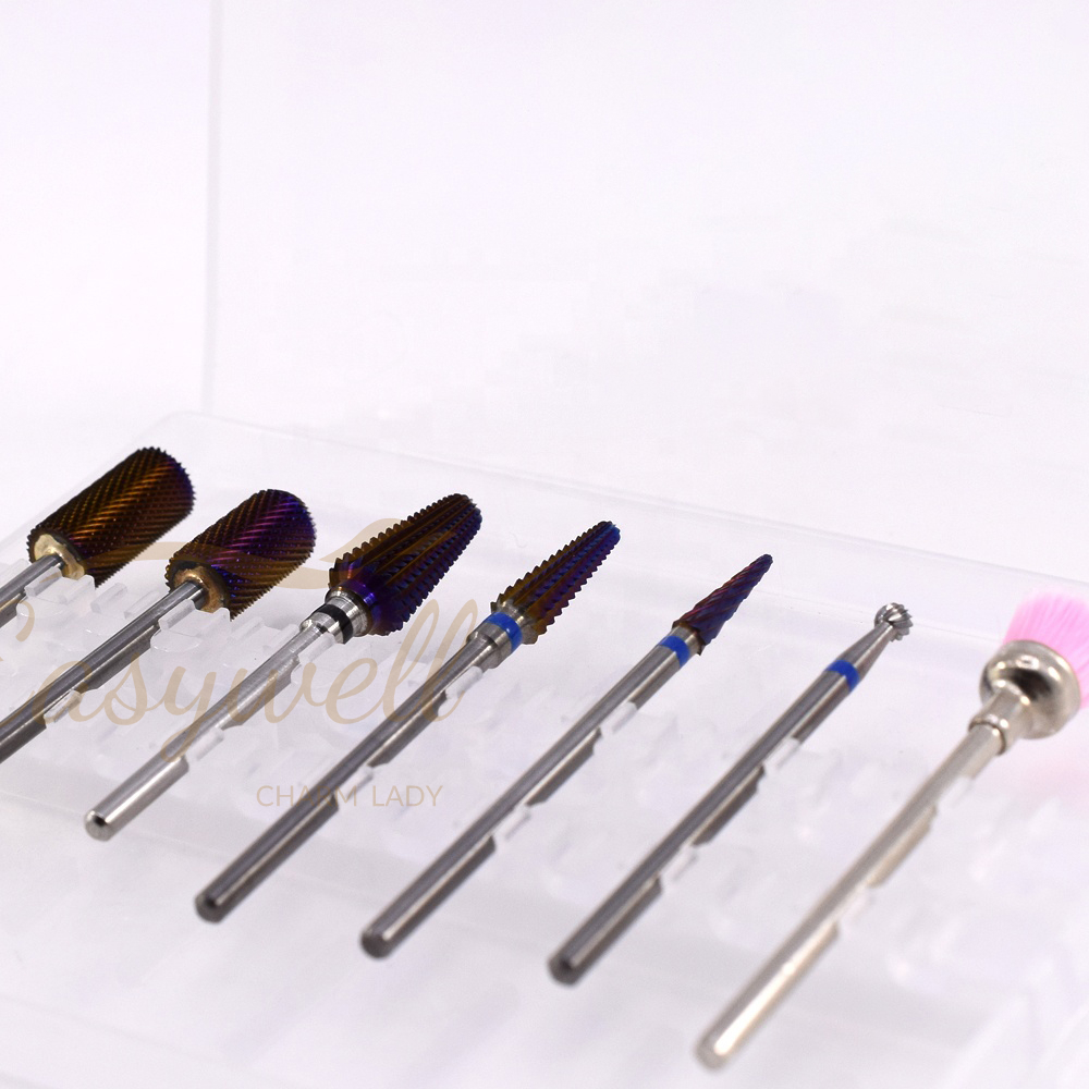 Wholesale 7 Pcs Electric Purple Tungsten Carbide Nail Drill Bit Set with Case and Clean Brush