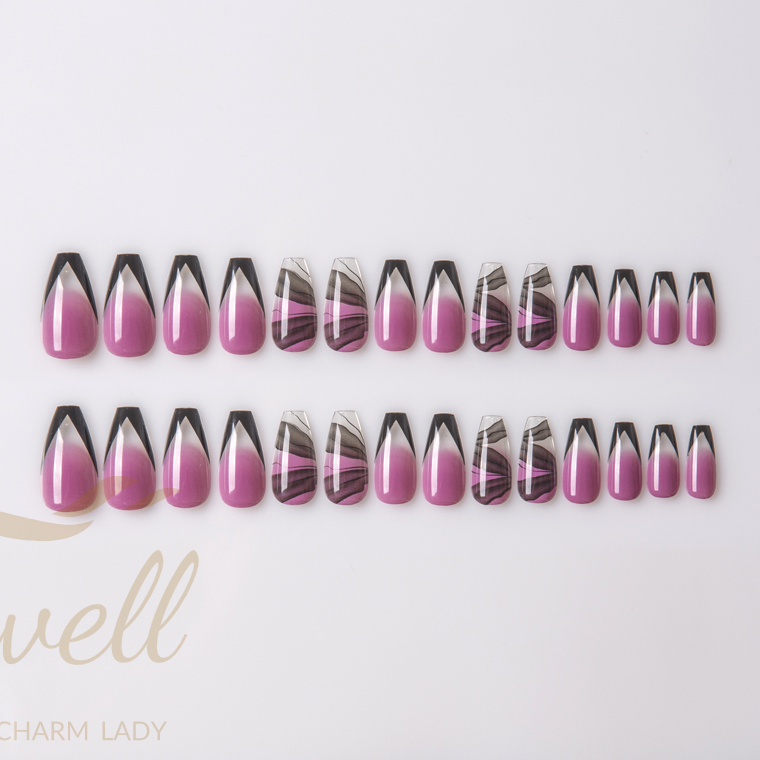 Easywell 28 pieces wholesale OEM designer pressed nails for ladies artificial nails ink painting fake nails