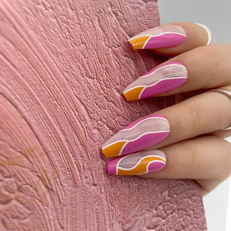Easywell 28 pcs irregular geometric pattern coffin false press on nails custom Fake Nails 