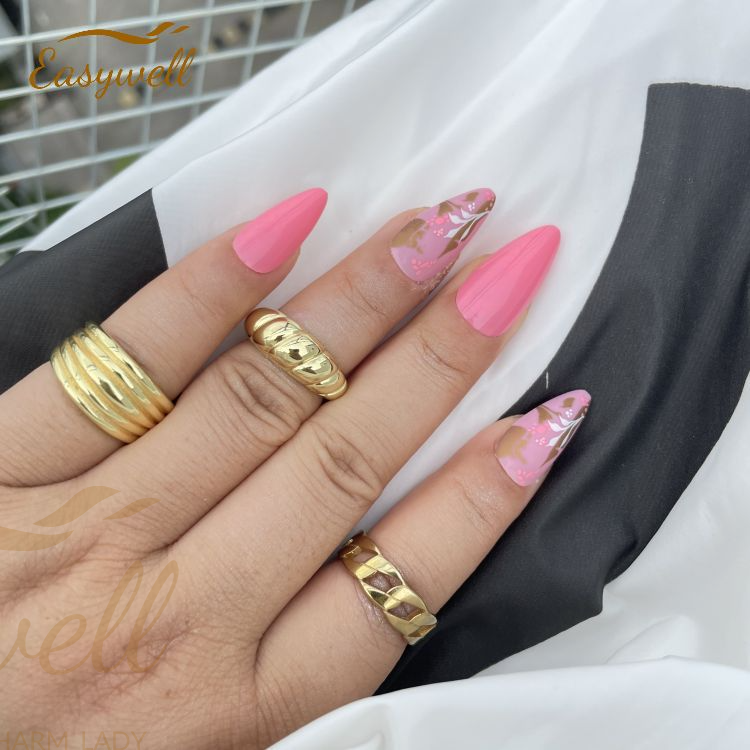 Custom New Trendy Pink Long Ballerina Black White Swirl Press On Nails Tips Artificial Fingernails Acrylic Strong Nails