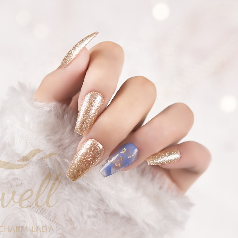 Easywell 28 pieces wholesale OEM glitter gold design artificial nails