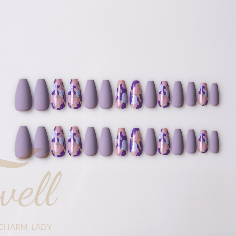 Easywell 28 pieces fake nails wholesale OEM pressed nails ladies artificial nails purple combo 15