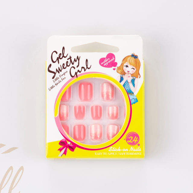 Small Pink Press On Nails Extra Short Carnival Candy Round Kids artificial nails