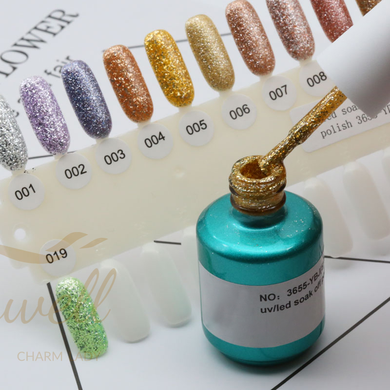 Easywell 15ml 3655-YBJ-Platium dimond gel Professional manufacturer private label liquid uv glitter nail gel polish