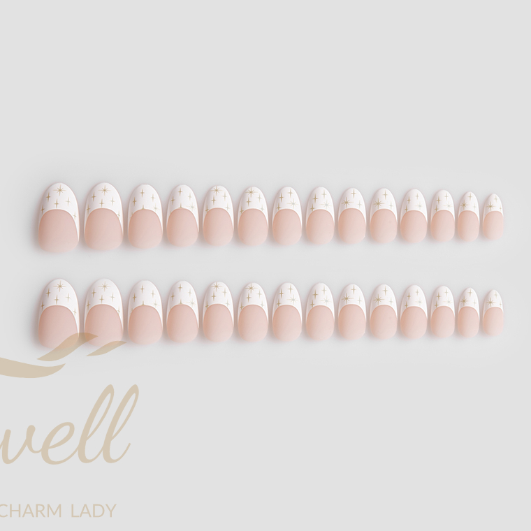 Easywell 28 pcs manufacture wholesale French white star oval nail art