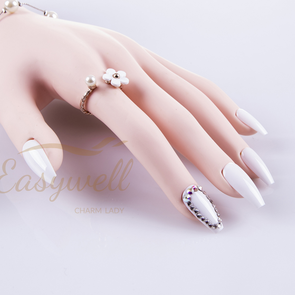 coffin solid WT194 ABS Customize coffin shape white artificial hand false nails