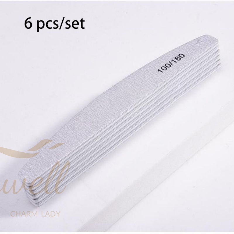 EASYWELL Professional Washable Buffer Files 6 pack of Half Moon double sided grit | Poly Extension Gel Acrylic Nails Emery Boards Nail File Manicure