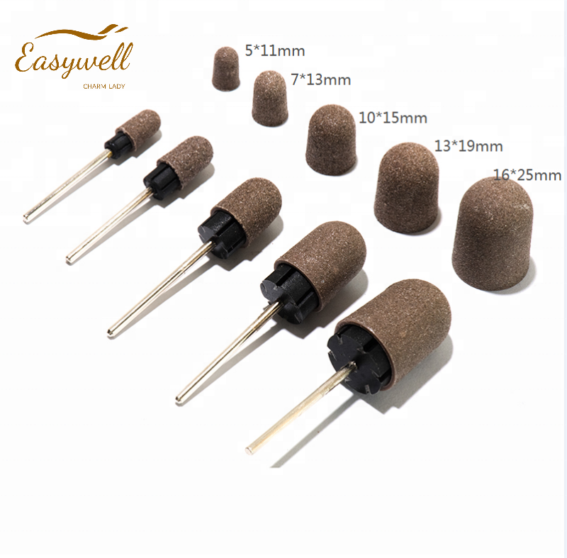 150 Grip Electric Nail Drill Bit Sanding Caps with Rubber Mandrel Milling Cutter for Manicure Tools