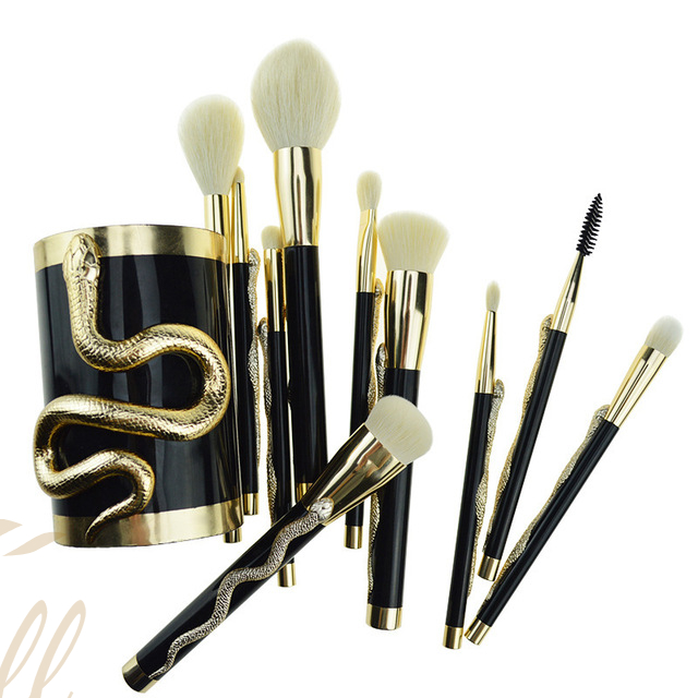 Set of 10 makeup brushes, three-dimensional snake-shaped makeup brush, imitation animal hair makeup tool