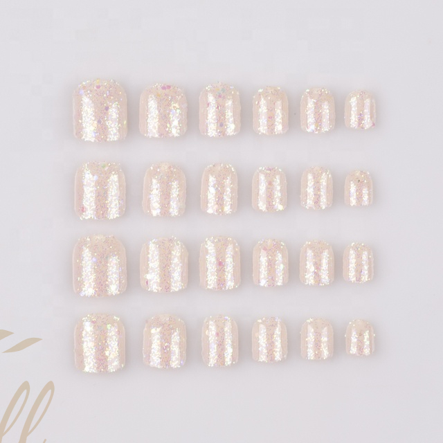 2021 New Design Kids Pre-glue Full Cover Short False Nail Glitter Gift for kids